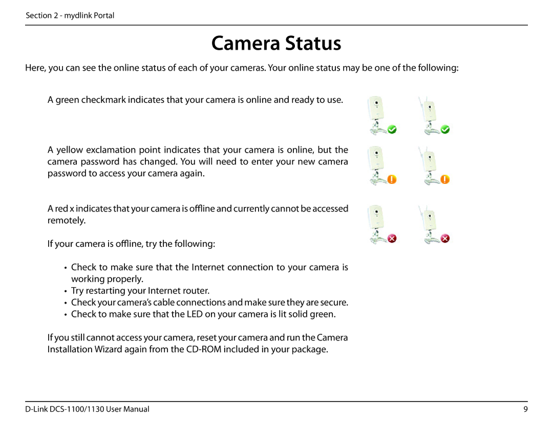 D-Link DCS-1130 manual Camera Status 