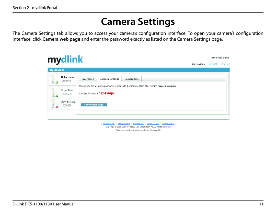 D-Link DCS-1130 manual Camera Settings 