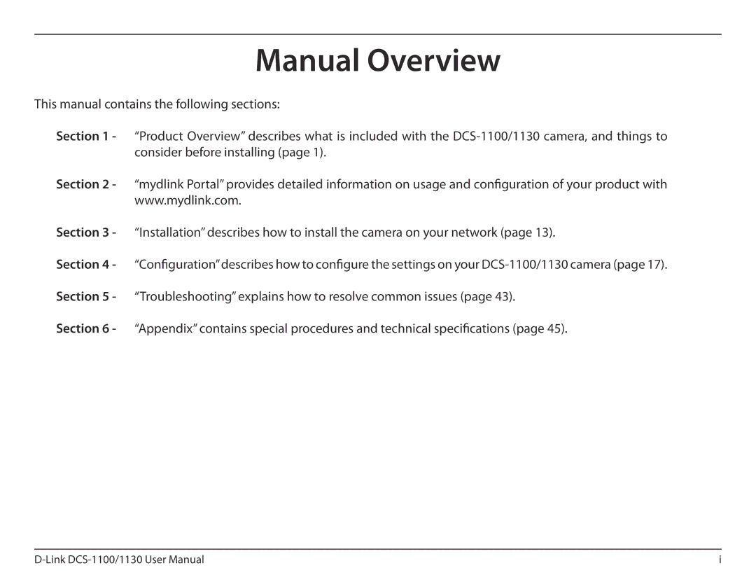 D-Link DCS-1130 manual Manual Overview 