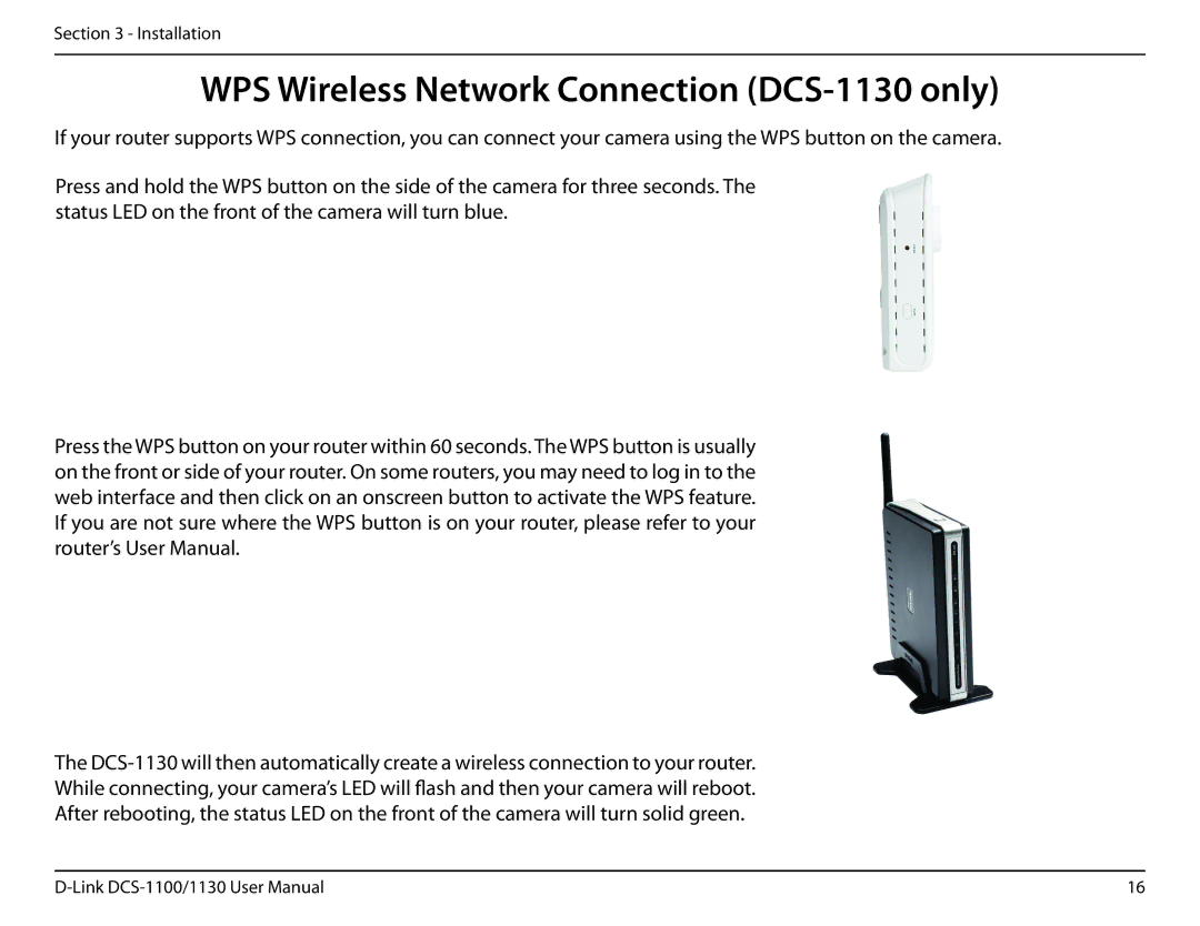 D-Link manual WPS Wireless Network Connection DCS-1130 only 