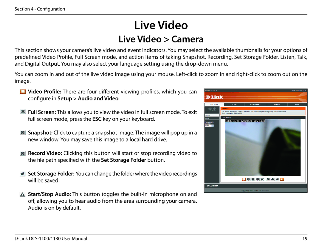 D-Link DCS-1130 manual Live Video Camera 