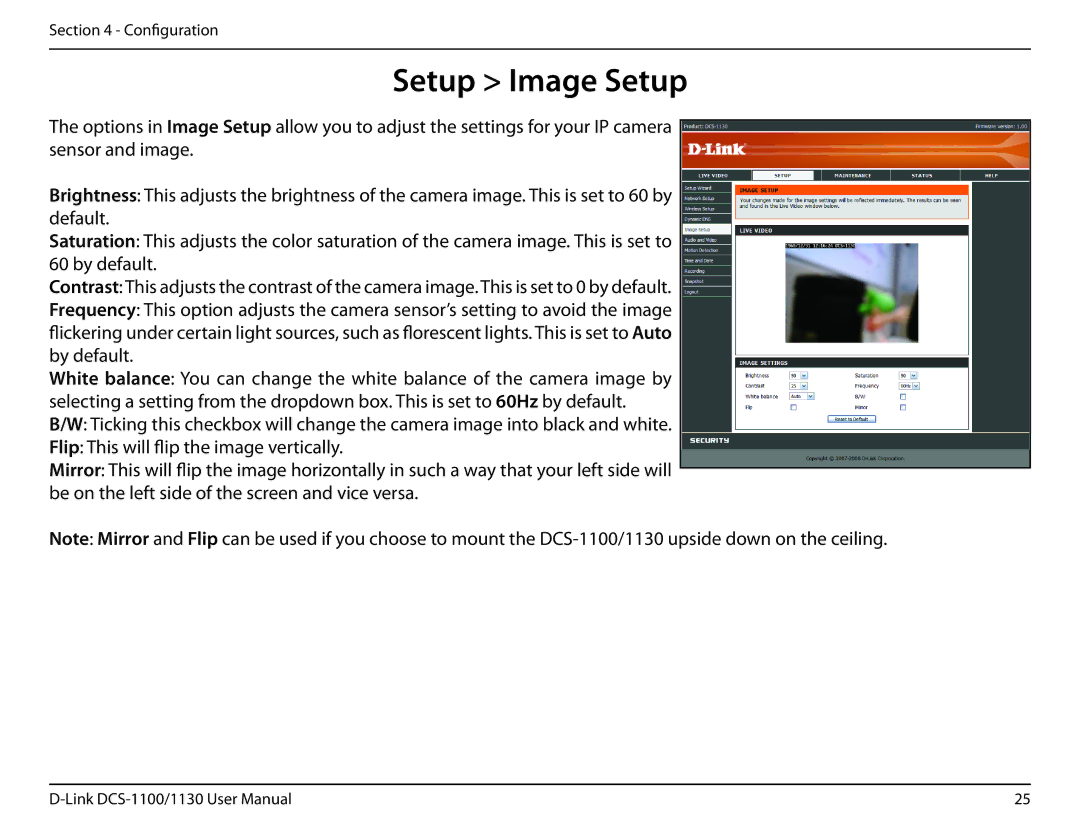 D-Link DCS-1130 manual Setup Image Setup 