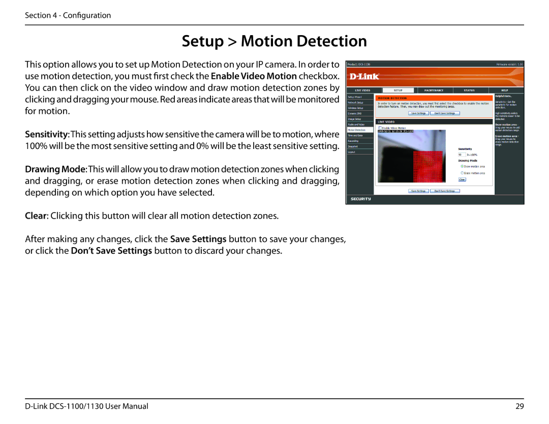 D-Link DCS-1130 manual Setup Motion Detection 