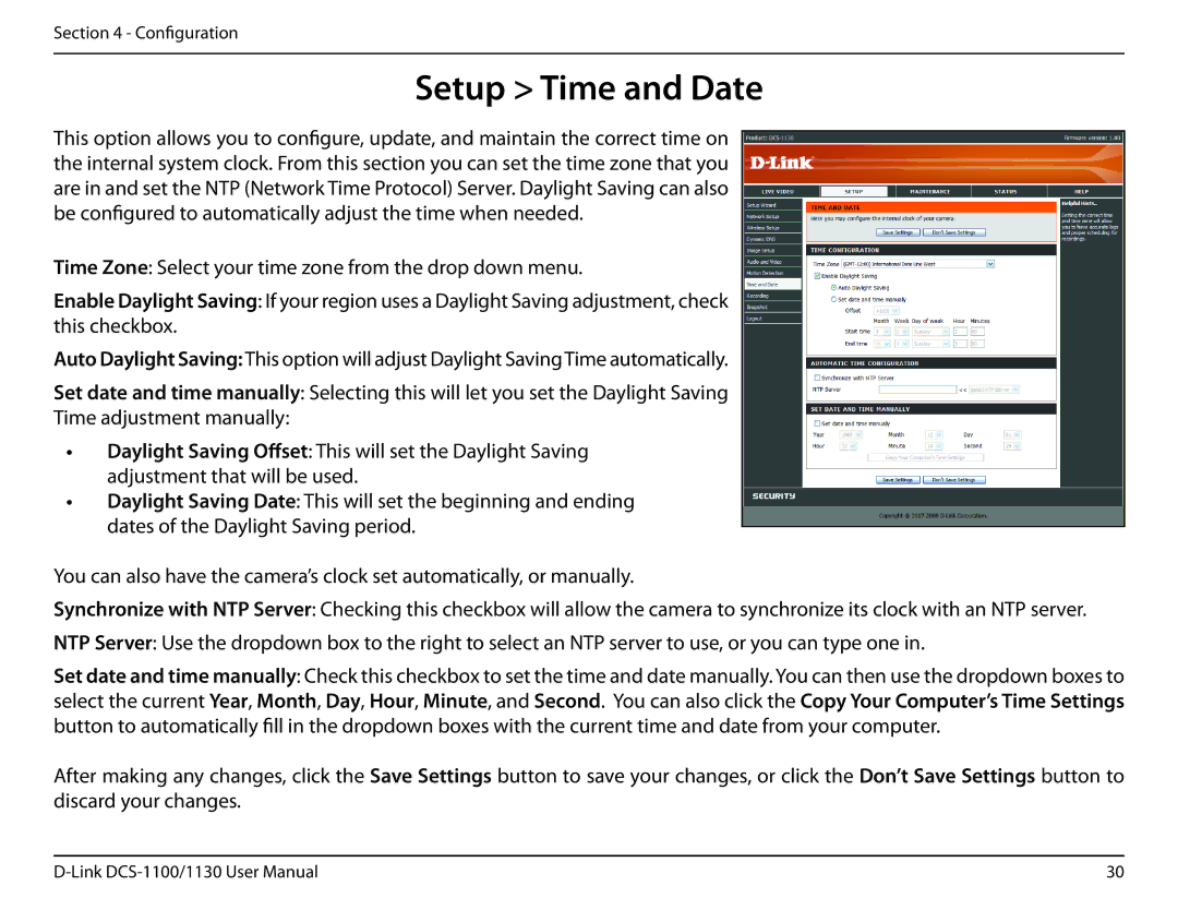 D-Link DCS-1130 manual Setup Time and Date 