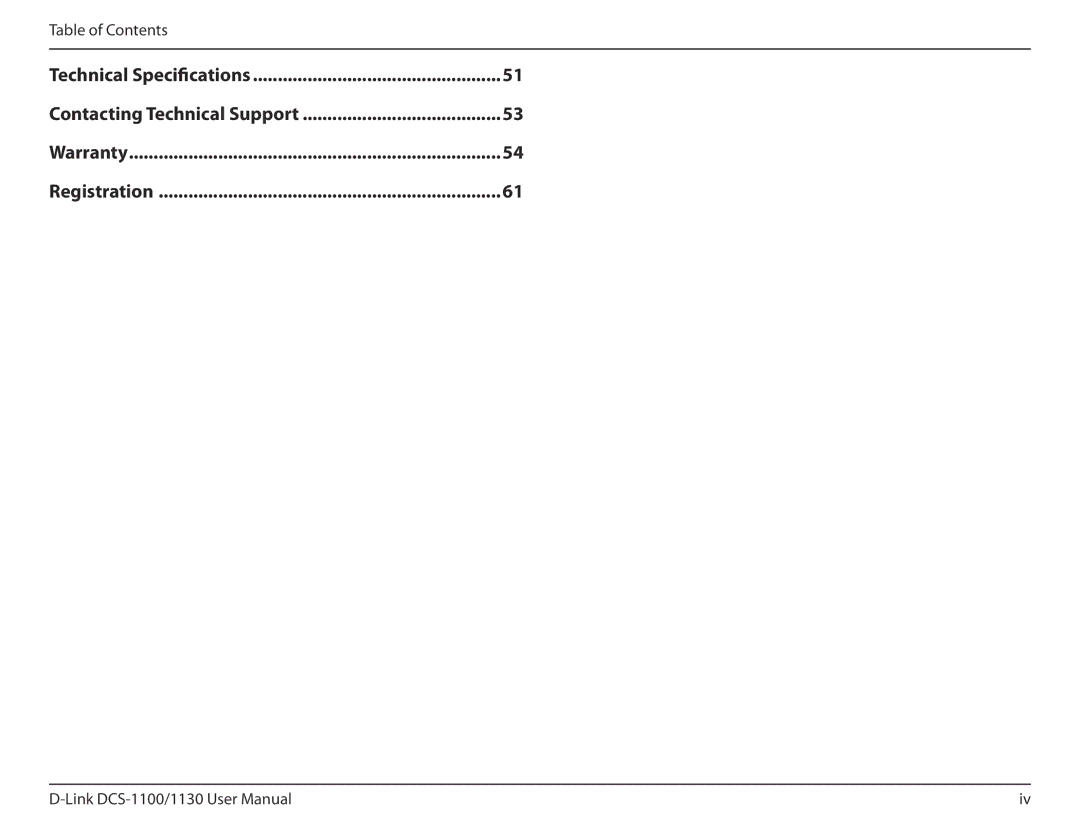 D-Link DCS-1130 manual Table of Contents, Warranty Registration 