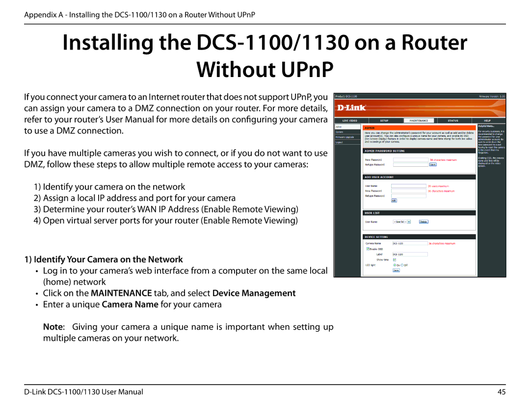 D-Link DCS-1130 manual Installing the DCS-1100/1130 on a Router Without UPnP, Identify Your Camera on the Network 