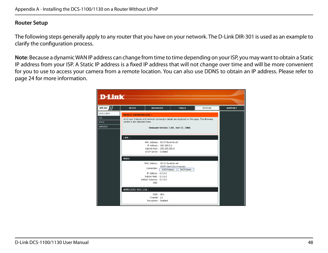 D-Link DCS-1130 manual Router Setup 