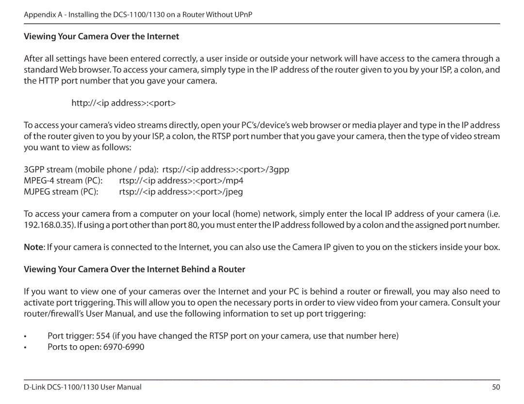 D-Link DCS-1130 manual Viewing Your Camera Over the Internet Behind a Router 