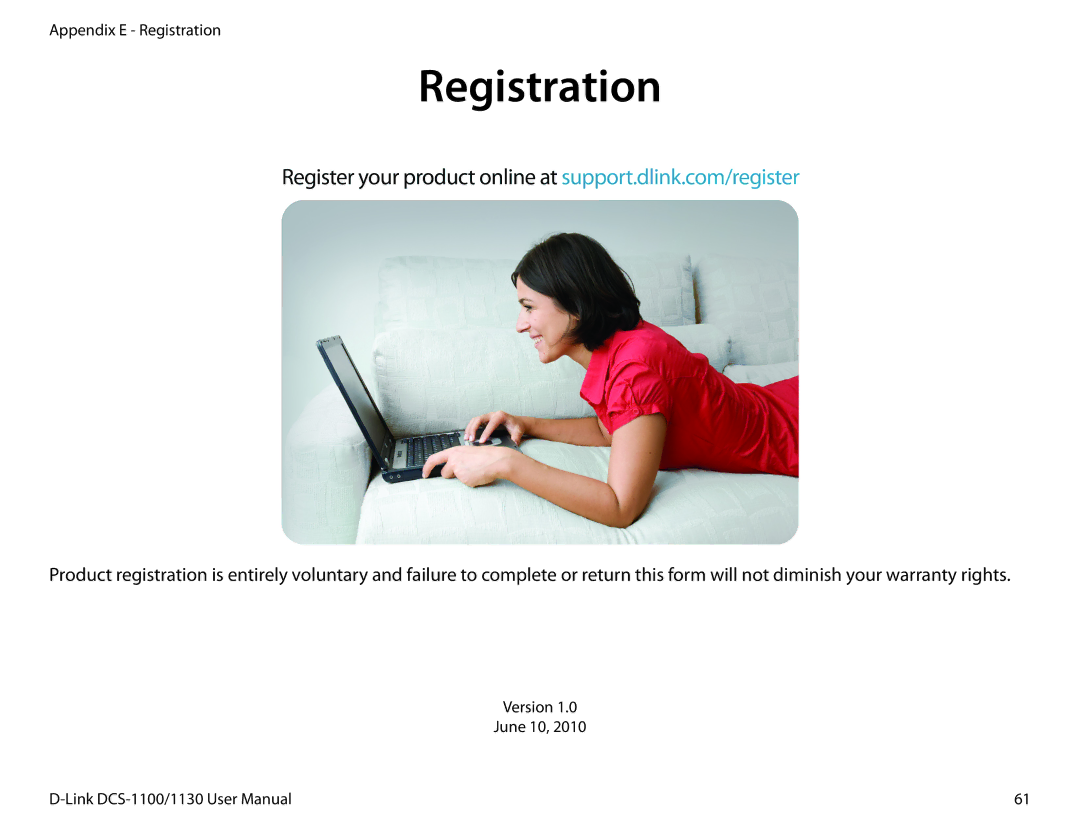 D-Link DCS-1130 manual Registration 