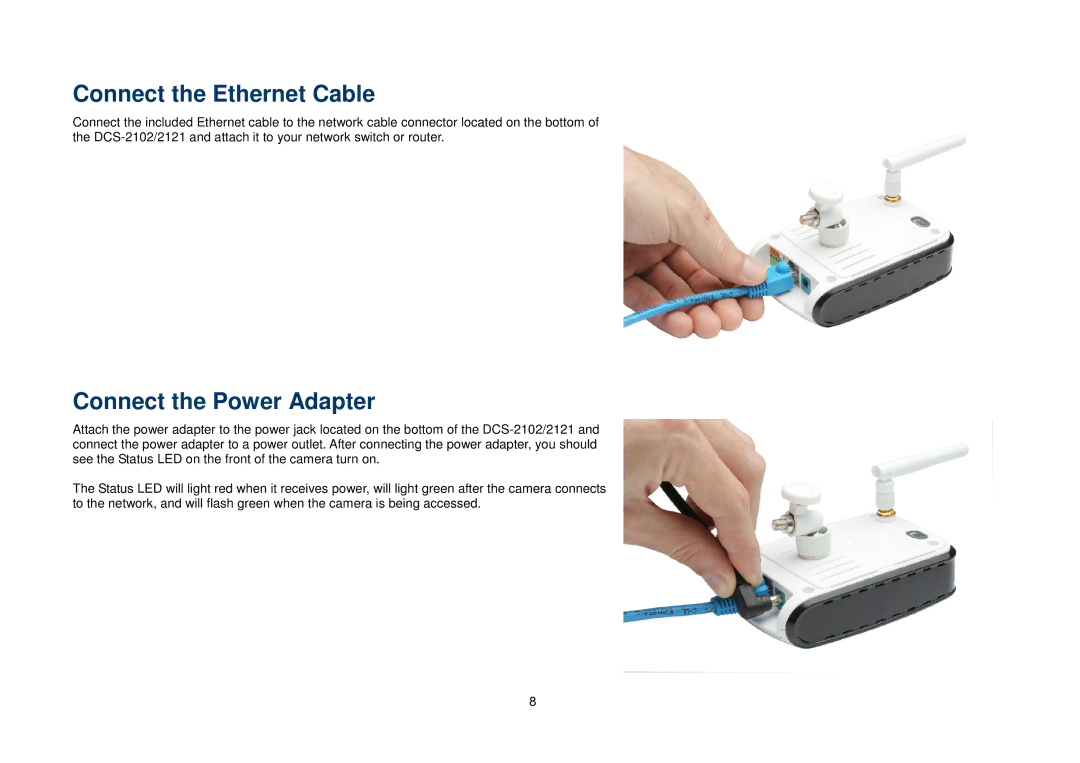 D-Link DCS-2102, DCS-2121 manual Connect the Ethernet Cable 