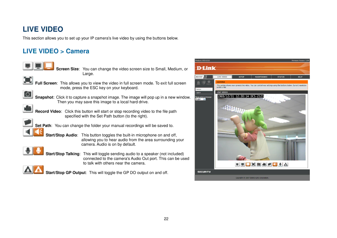 D-Link DCS-2102, DCS-2121 manual Live Video Camera 