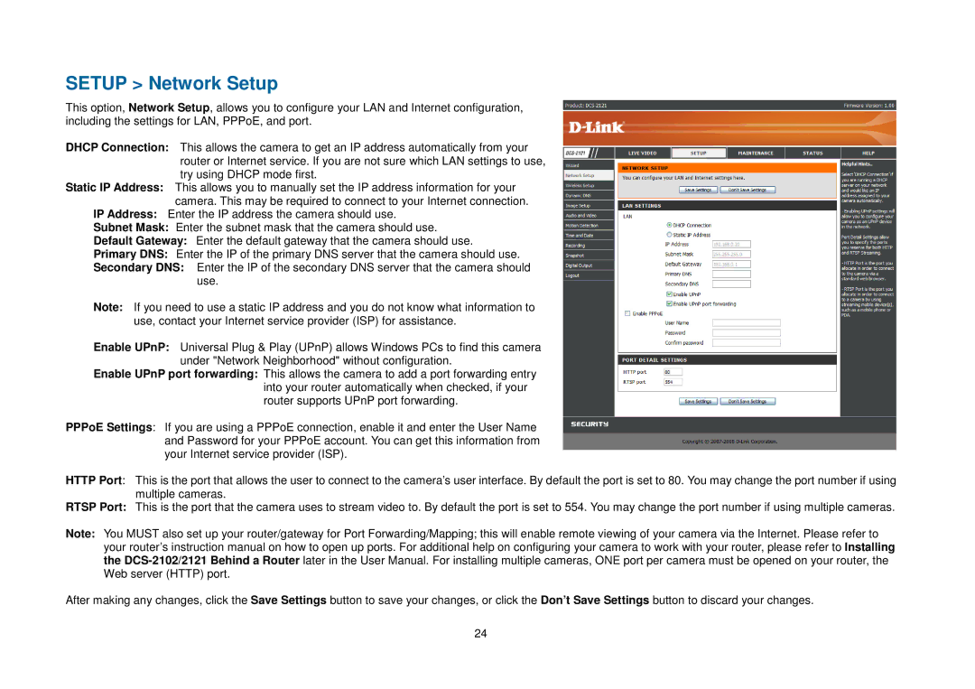 D-Link DCS-2102, DCS-2121 manual Setup Network Setup 