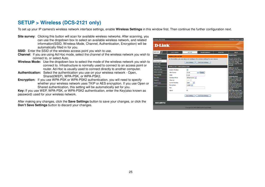 D-Link DCS-2102 manual Setup Wireless DCS-2121 only 