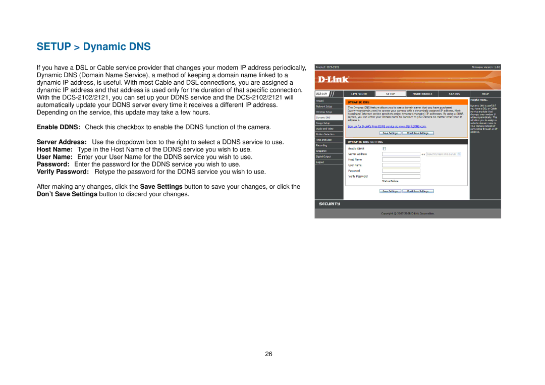 D-Link DCS-2102, DCS-2121 manual Setup Dynamic DNS 