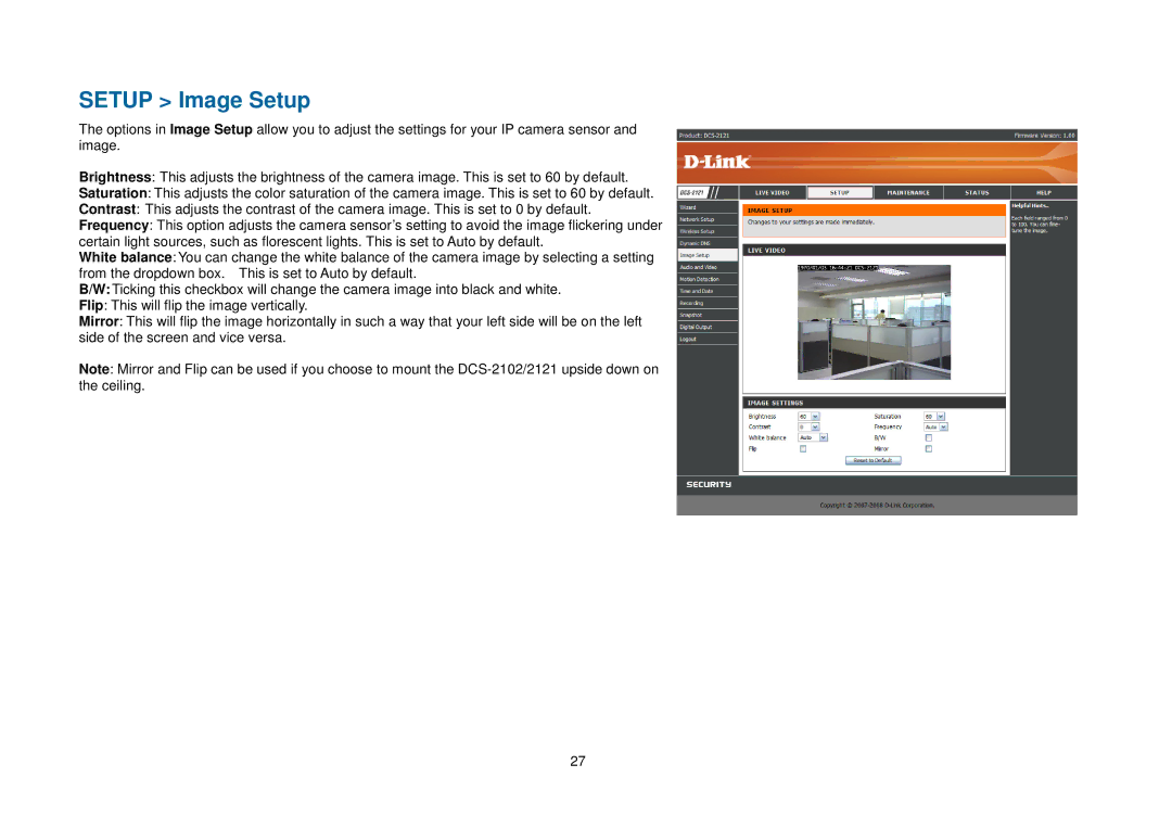 D-Link DCS-2121, DCS-2102 manual Setup Image Setup 