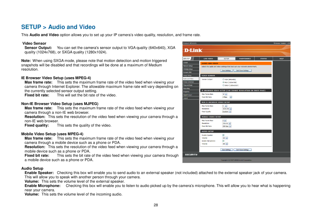 D-Link DCS-2102, DCS-2121 manual Setup Audio and Video 