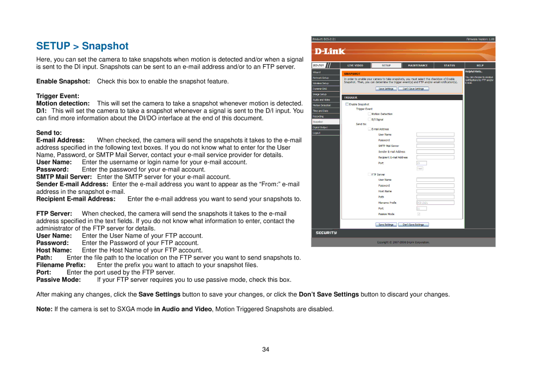 D-Link DCS-2102, DCS-2121 manual Setup Snapshot, Trigger Event, Send to 