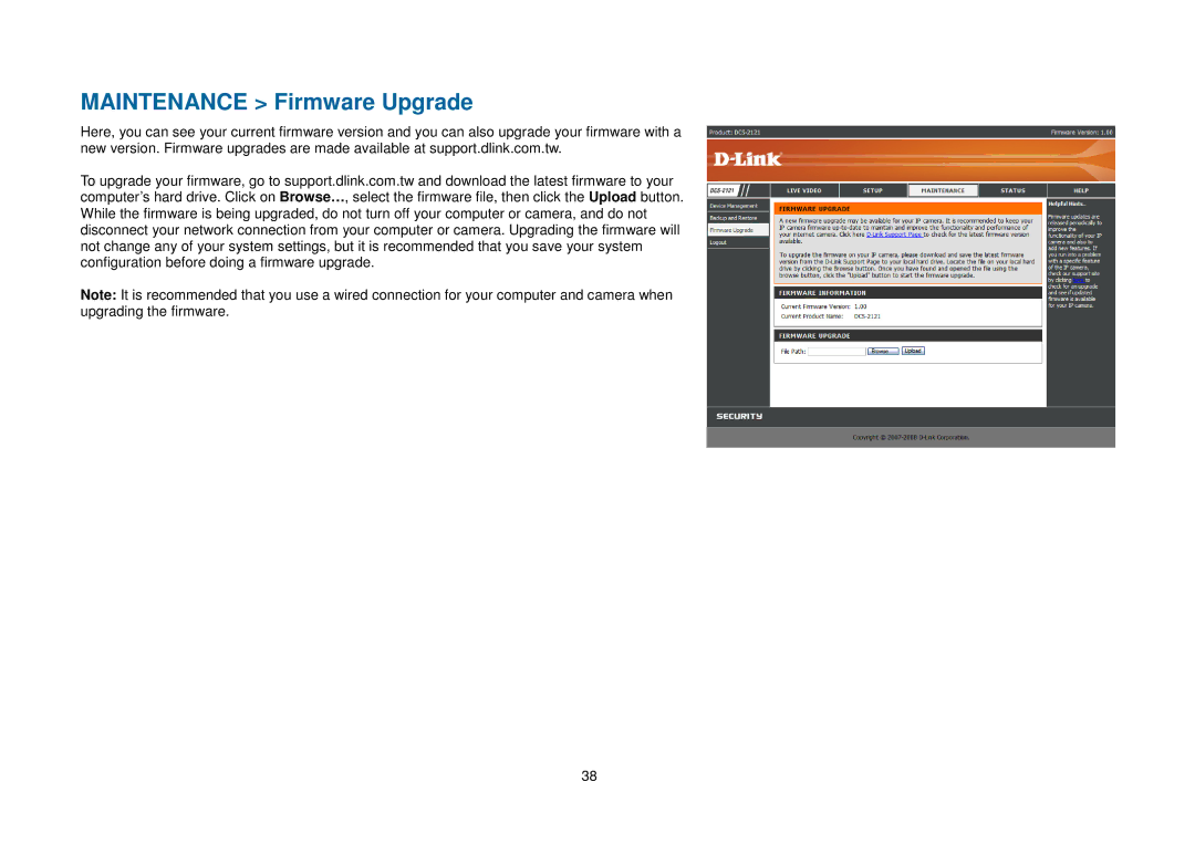 D-Link DCS-2102, DCS-2121 manual Maintenance Firmware Upgrade 