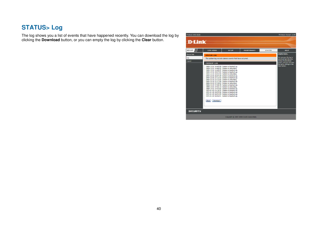 D-Link DCS-2102, DCS-2121 manual Status Log 