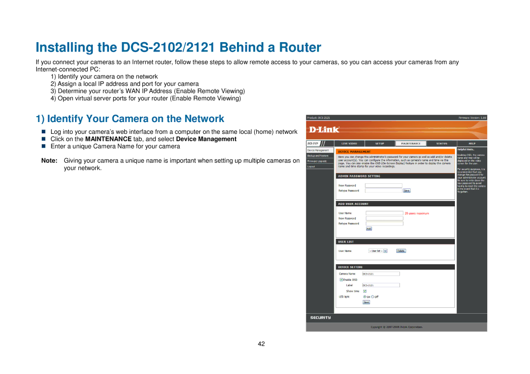 D-Link DCS-2121 manual Installing the DCS-2102/2121 Behind a Router, Identify Your Camera on the Network 