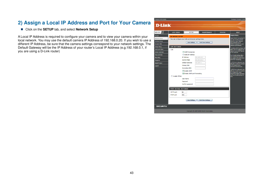 D-Link DCS-2121, DCS-2102 manual Assign a Local IP Address and Port for Your Camera 