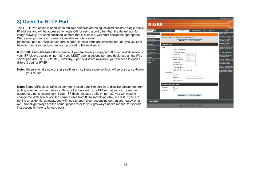 D-Link DCS-2102, DCS-2121 manual Open the Http Port 