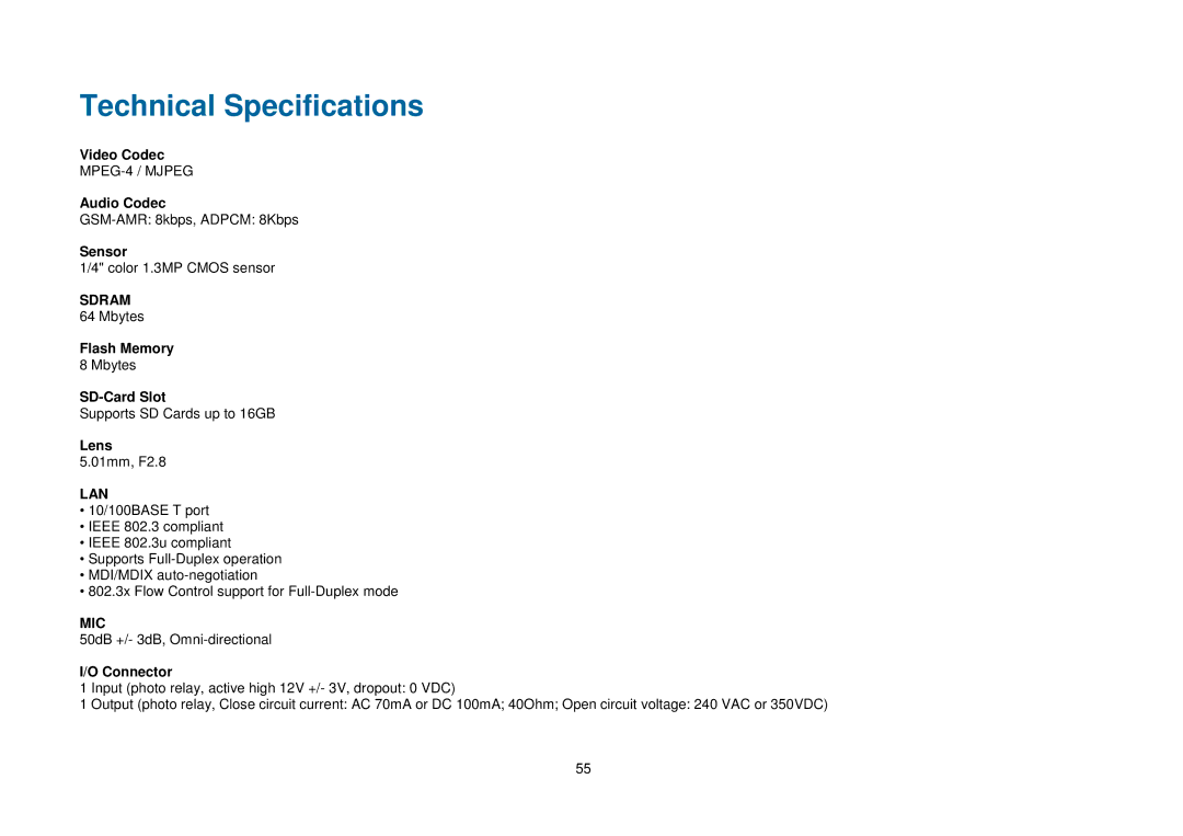 D-Link DCS-2121, DCS-2102 manual Technical Specifications 