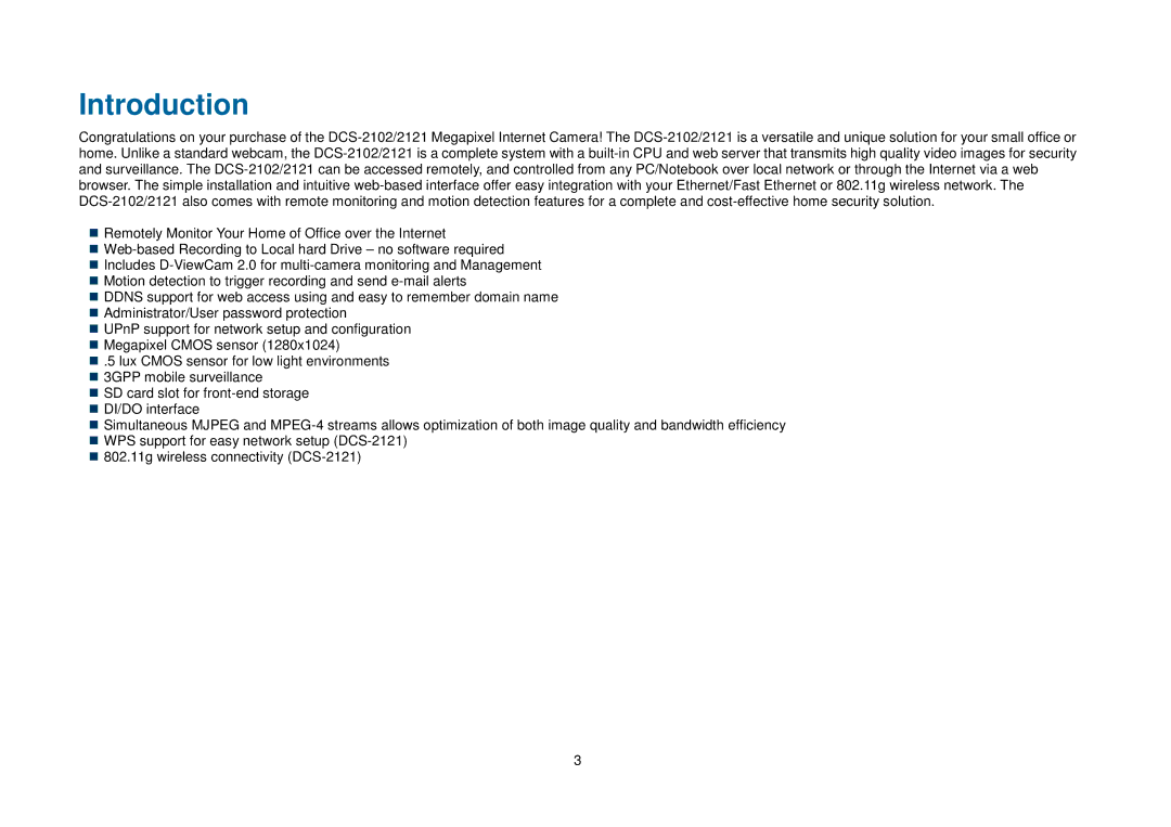 D-Link DCS-2121, DCS-2102 manual Introduction 