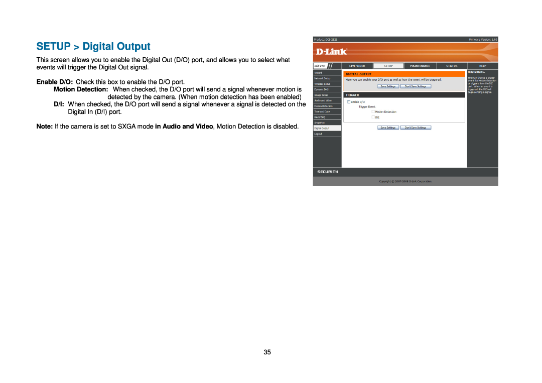 D-Link DCS-2121, DCS-2102 manual SETUP Digital Output 