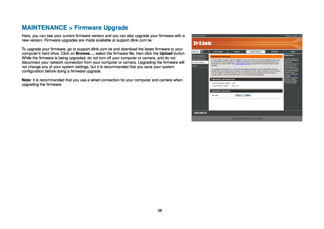 D-Link DCS-2102, DCS-2121 manual MAINTENANCE Firmware Upgrade 