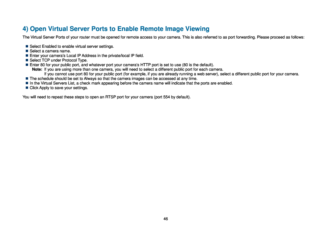 D-Link DCS-2102, DCS-2121 manual Open Virtual Server Ports to Enable Remote Image Viewing 