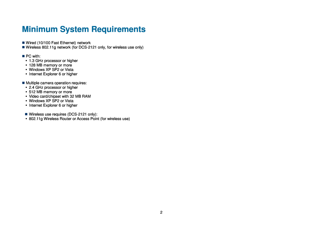 D-Link DCS-2102, DCS-2121 manual Minimum System Requirements 