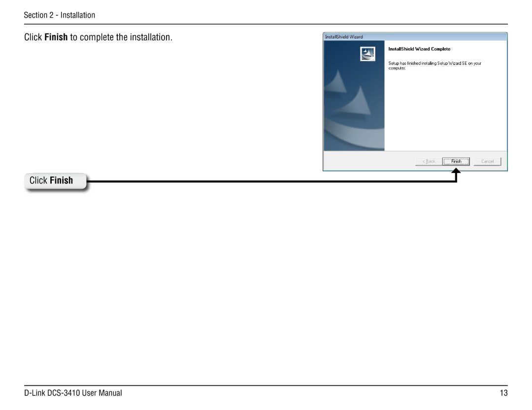 D-Link DCS-3410 manual Click Finish to complete the installation 