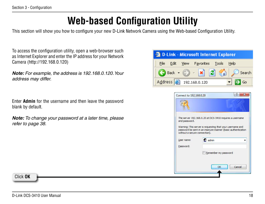 D-Link DCS-3410 manual Web-based Configuration Utility 