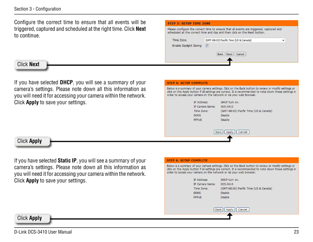 D-Link DCS-3410 manual Click Apply 