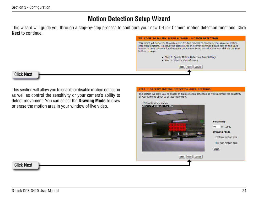 D-Link DCS-3410 manual Motion Detection Setup Wizard 