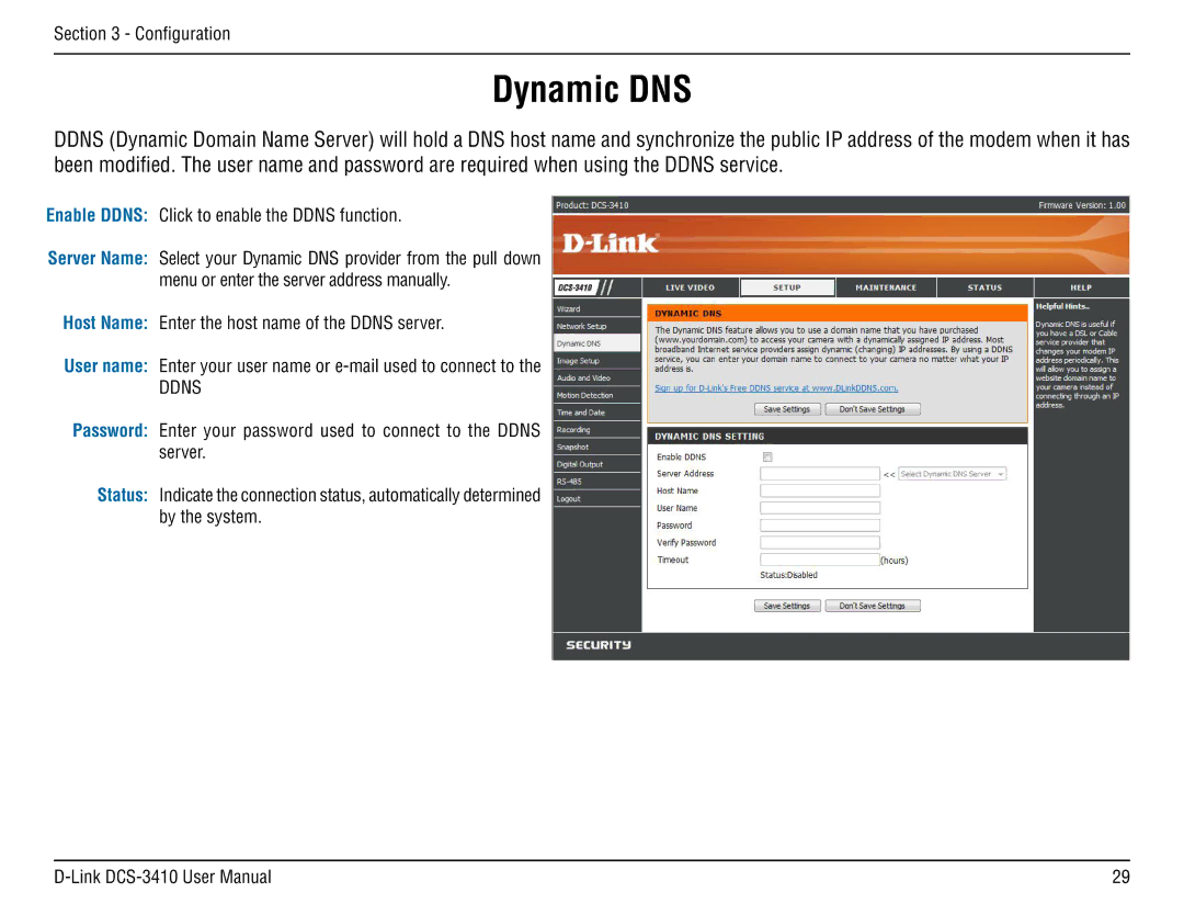 D-Link DCS-3410 manual Dynamic DNS, Ddns 