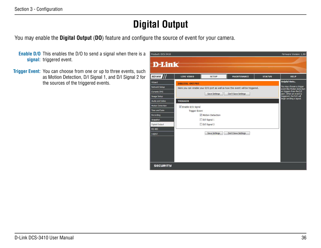 D-Link DCS-3410 manual Digital Output 