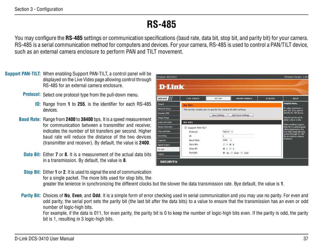 D-Link DCS-3410 manual RS-485 