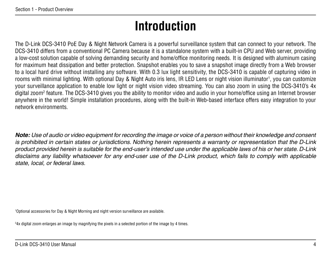 D-Link DCS-3410 manual Introduction 