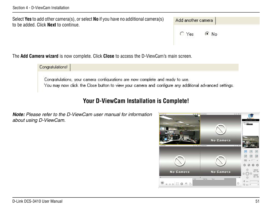 D-Link DCS-3410 manual Your D-ViewCam Installation is Complete 