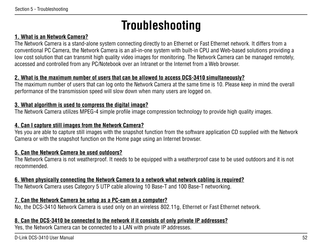 D-Link DCS-3410 manual Troubleshooting 