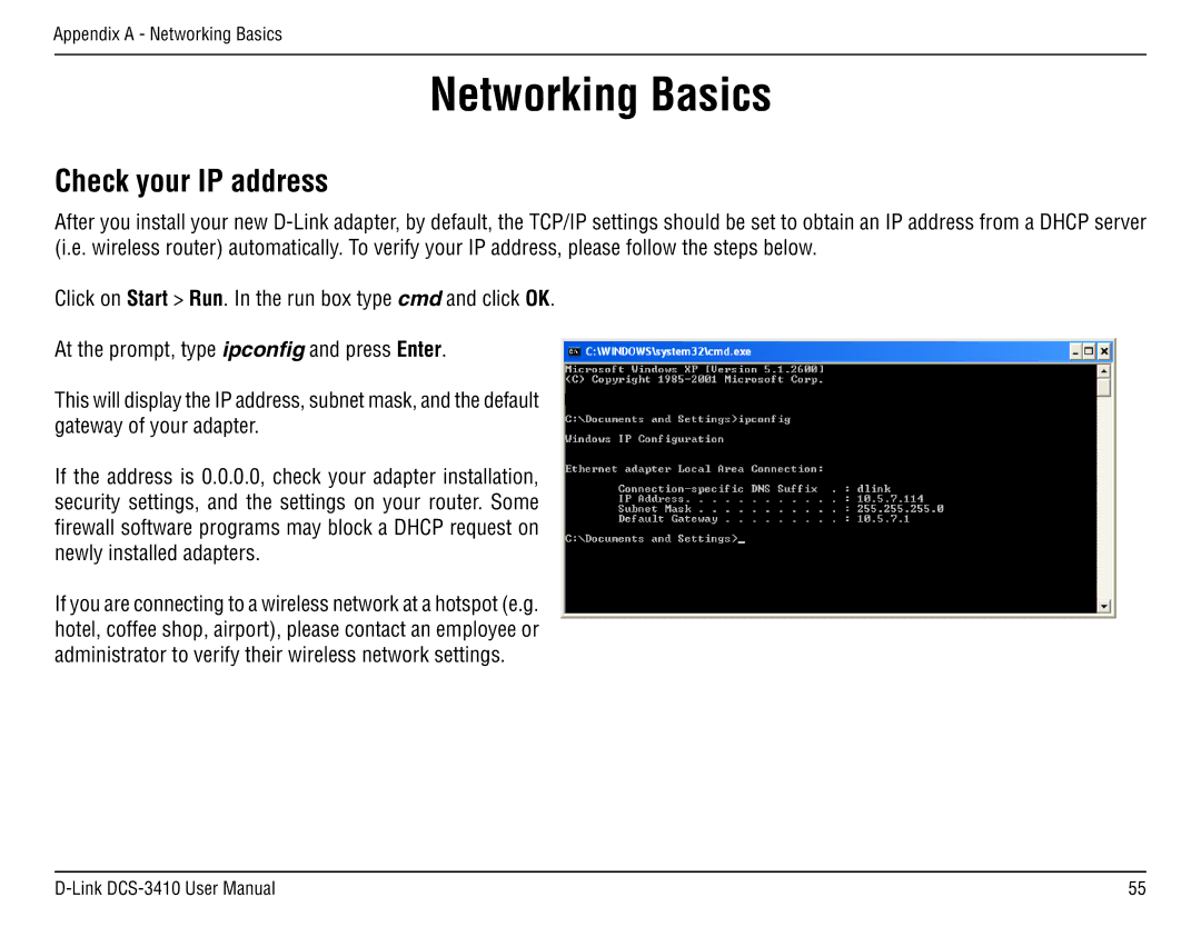 D-Link DCS-3410 manual Networking Basics, Check your IP address 