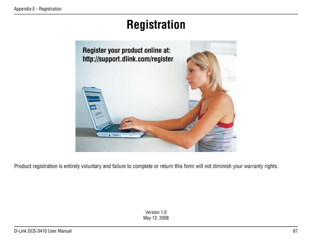 D-Link DCS-3410 manual Registration 