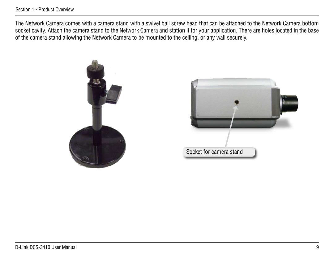 D-Link DCS-3410 manual Socket for camera stand 