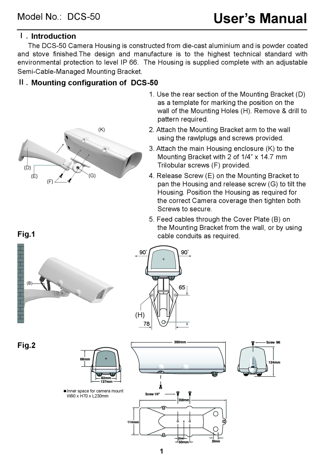 D-Link user manual Ⅰ. Introduction, Ⅱ. Mounting conﬁguration of DCS-50 