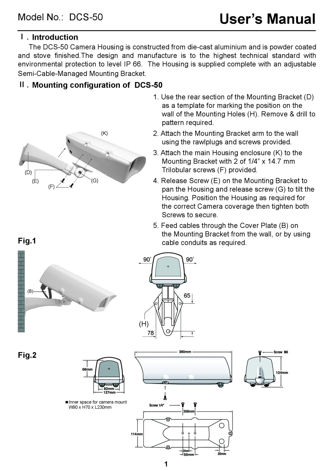 D-Link user manual Ⅰ.Introduction, Ⅱ. Mounting conﬁguration of DCS-50, Model No. DCS-50 