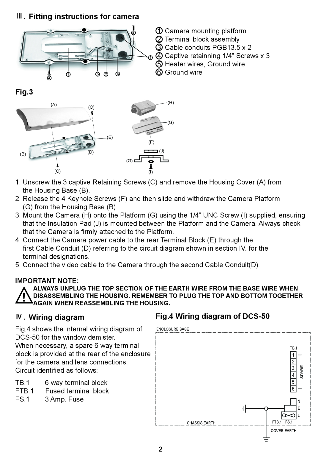D-Link user manual Ⅲ.Fitting instructions for camera, Ⅳ.Wiring diagram, Wiring diagram of DCS-50, Important Note 