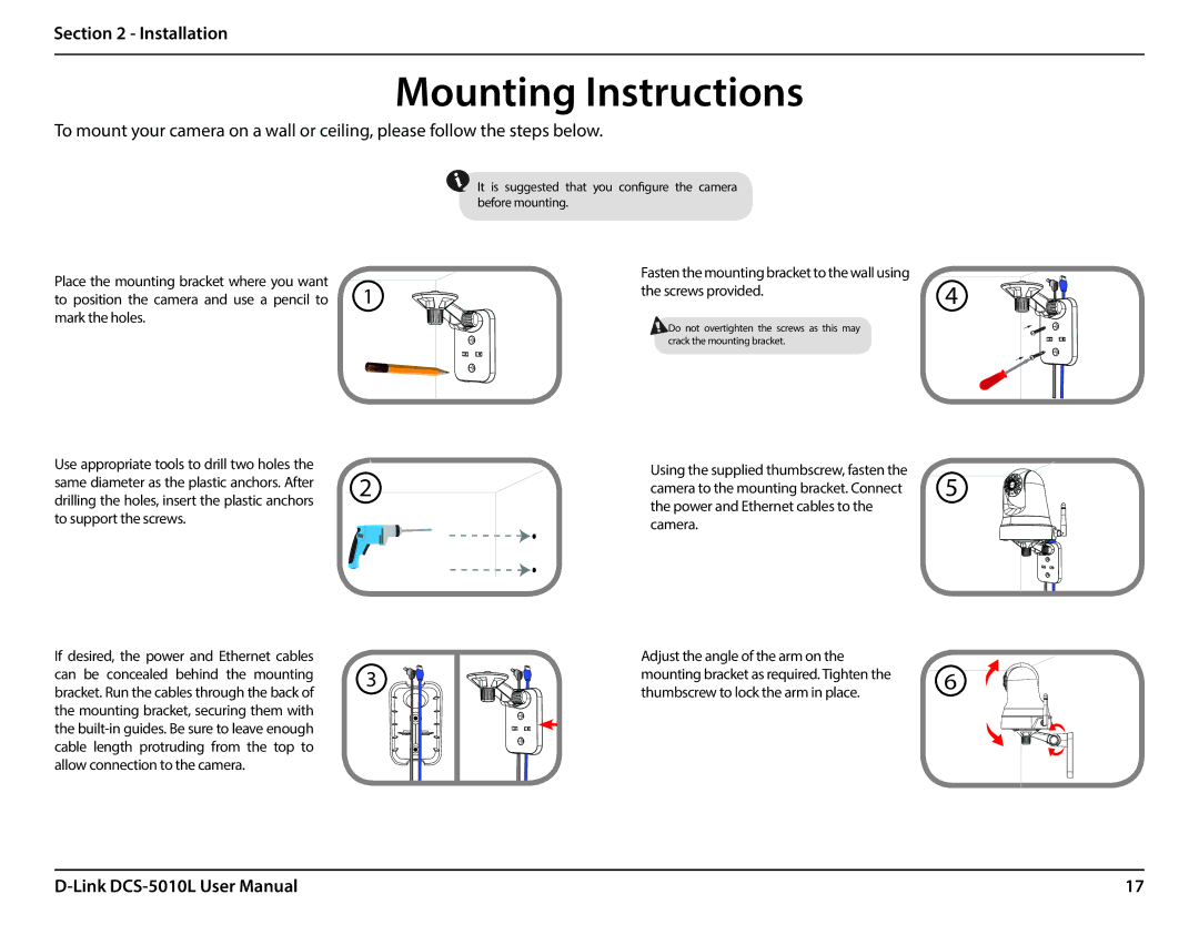 D-Link DCS-5010L user manual Mounting Instructions 