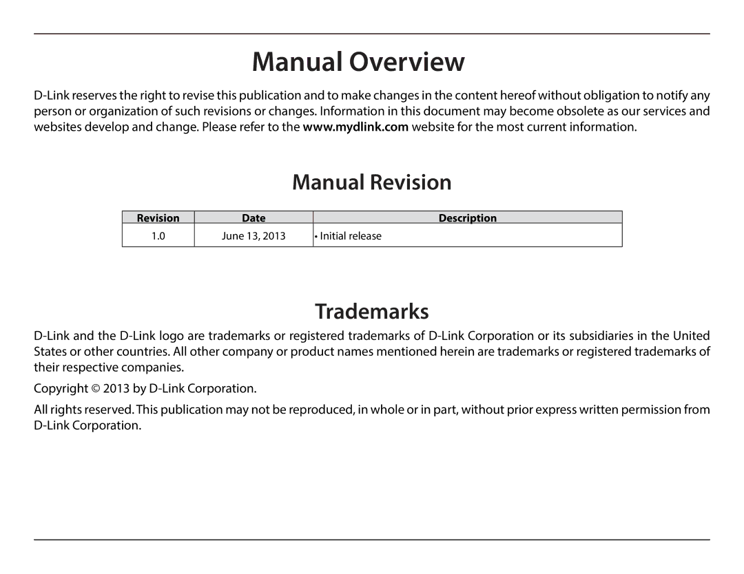 D-Link DCS-5010L user manual Manual Overview, Manual Revision, Trademarks, Description 